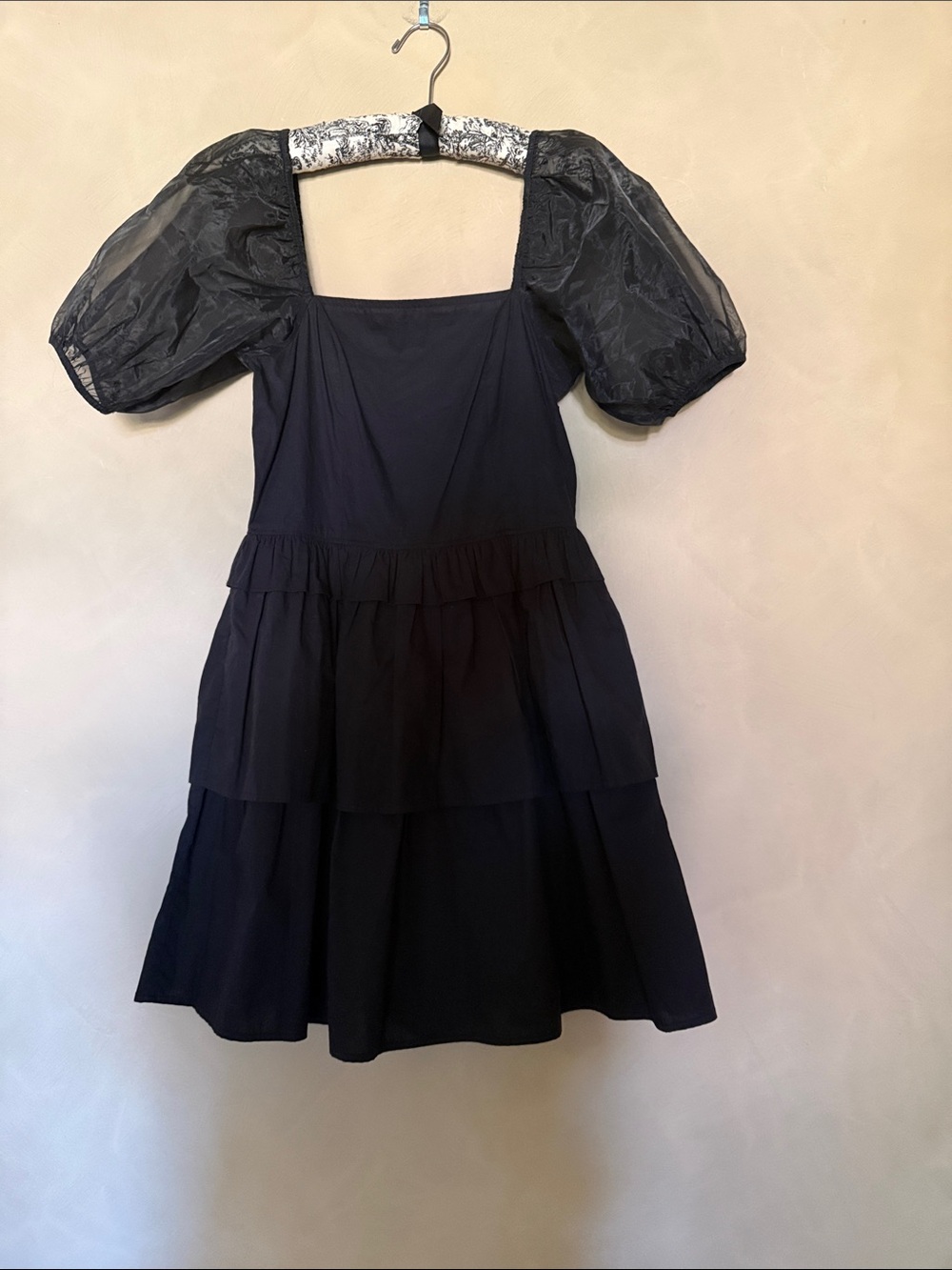 Cleobella Black Puff-Sleeve Tiered Mini Dress size S